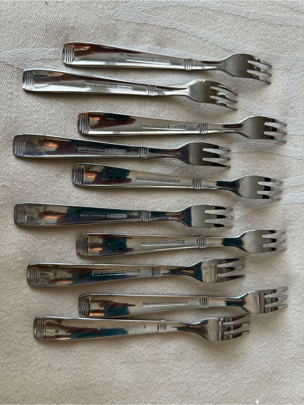 Cambridge Stainless Steel Cocktail Seafood Forks Set of 10 Three Tine - Picture 3 of 5